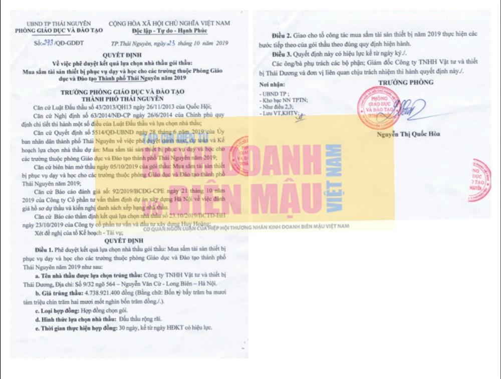 Phòng GD&ĐT TP Thái Nguyên: Nghi vấn đội giá thiết bị đấu thầu